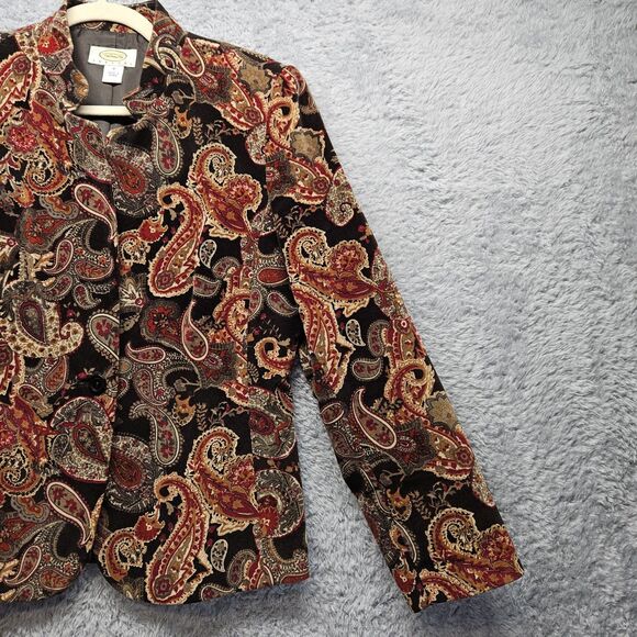 Talbots Womens Brown Paisley Blazer Colorful Cotton Silk Size 8 Petite Velvet - Picture 4 of 11